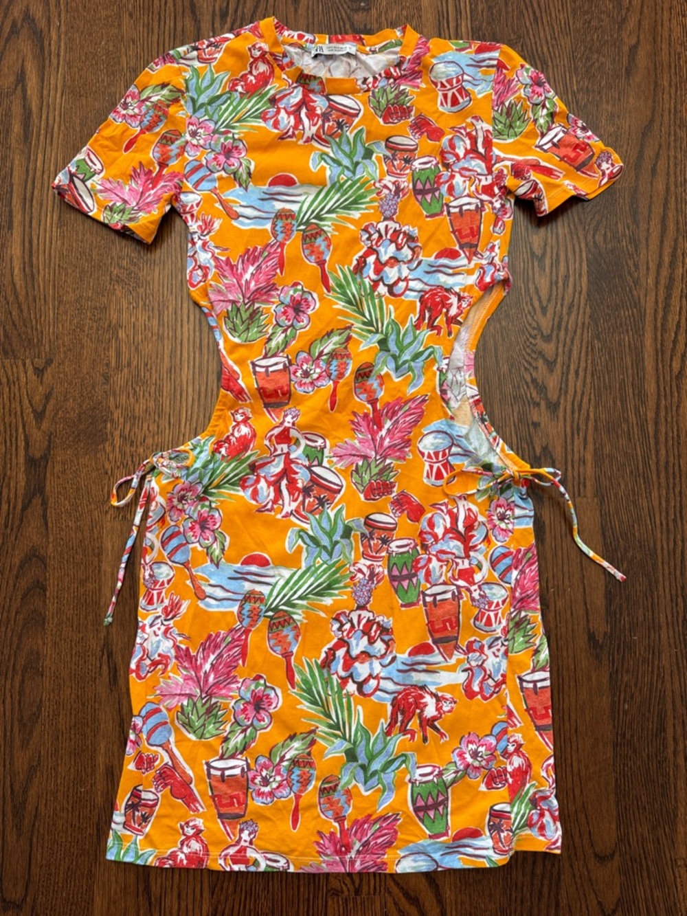 ☮️☮️ H&M Orange Tropical Cutout Side-Tie Mini Dress